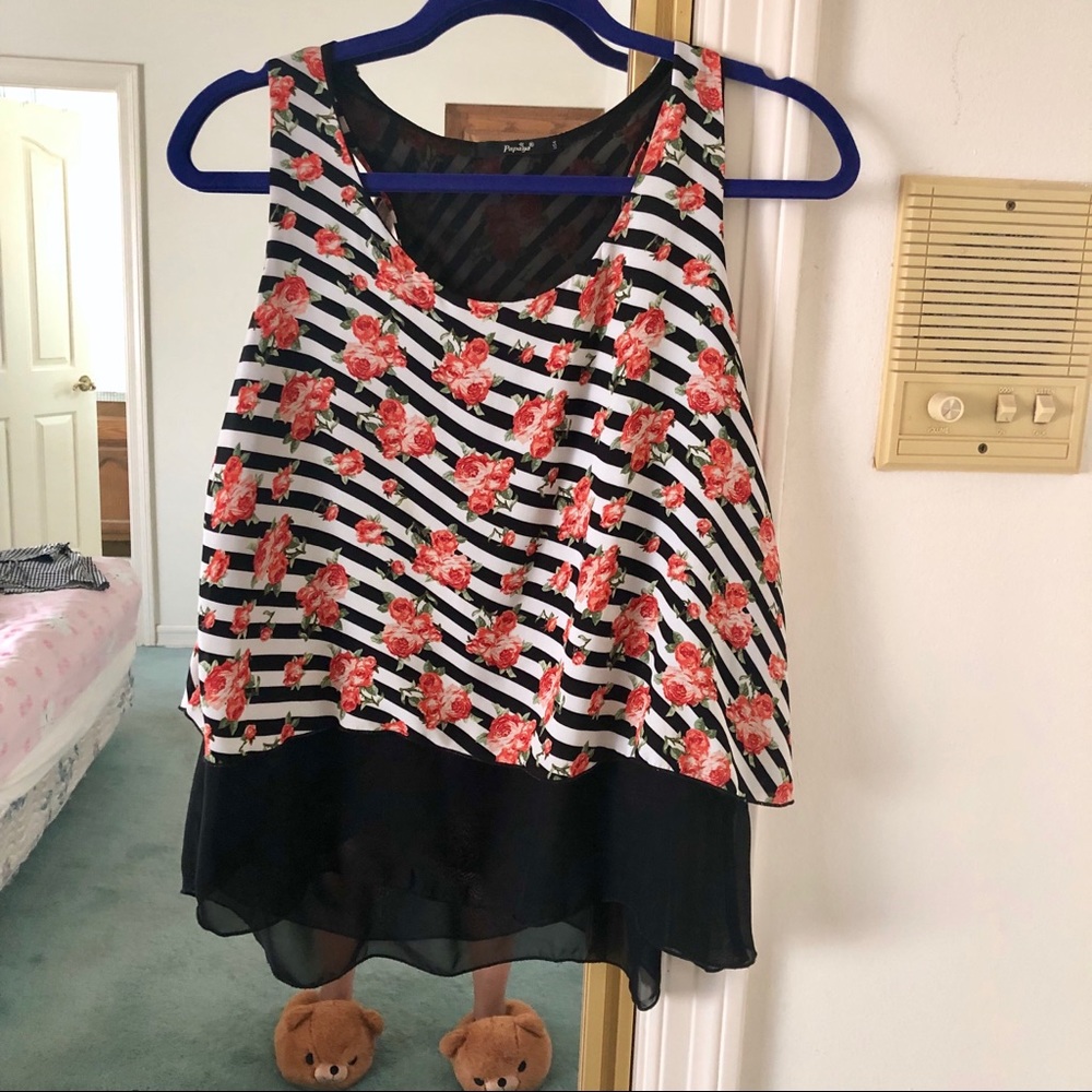 Papaya Floral Striped Tank Top
